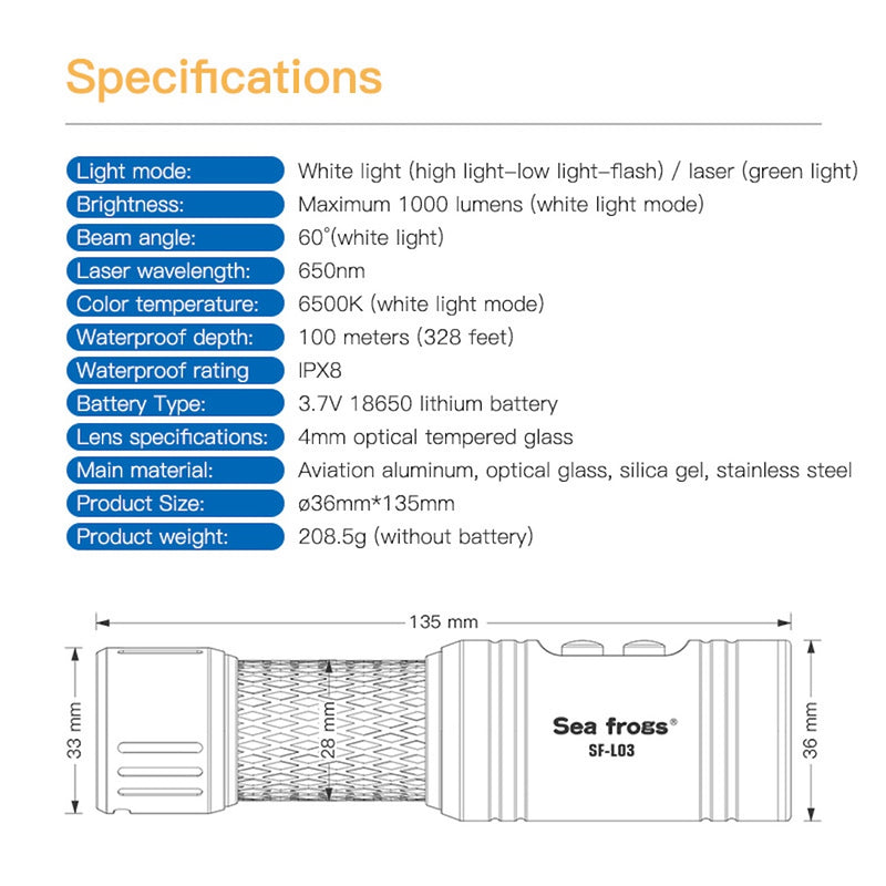 Load image into Gallery viewer, SF-L03 Amphibious Waterproof Flashlight 1000 Lumen
